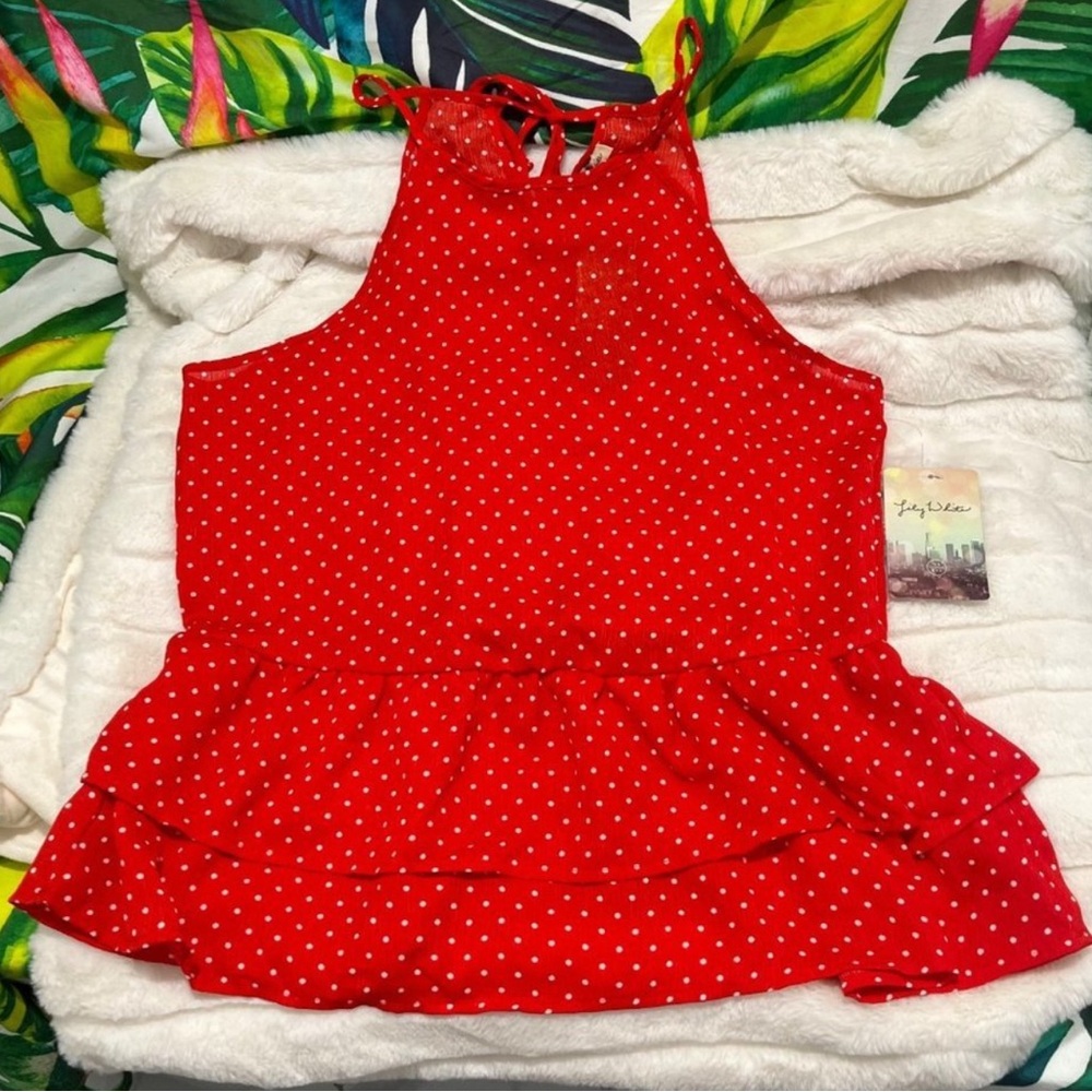 Nwt Francesca’s Medium Red White Disneybound Minnie Mouse Polka Dot Halter Tank